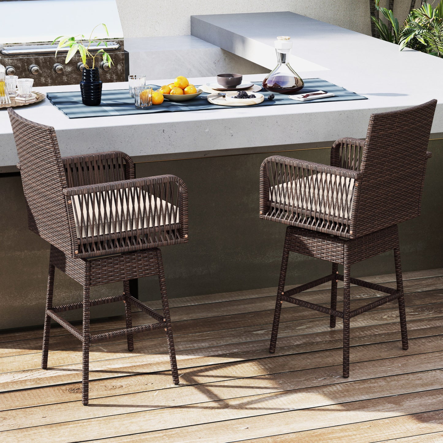360° Swivel Bar Stool 29" Height with Cushion & Armrests