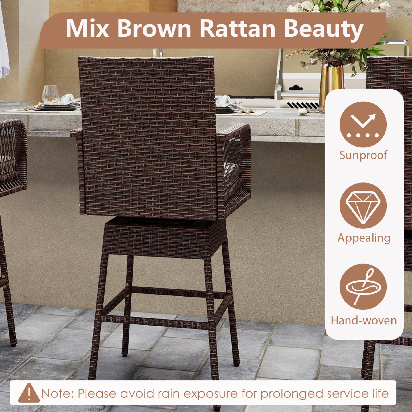 360° Swivel Bar Stool 29" Height with Cushion & Armrests