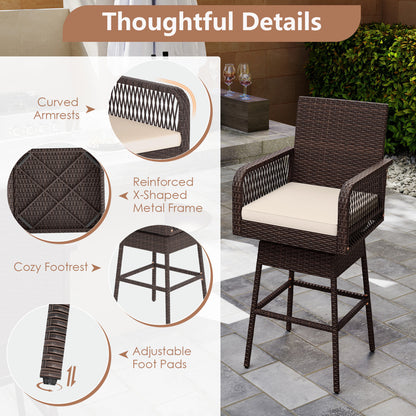 360° Swivel Bar Stool 29" Height with Cushion & Armrests