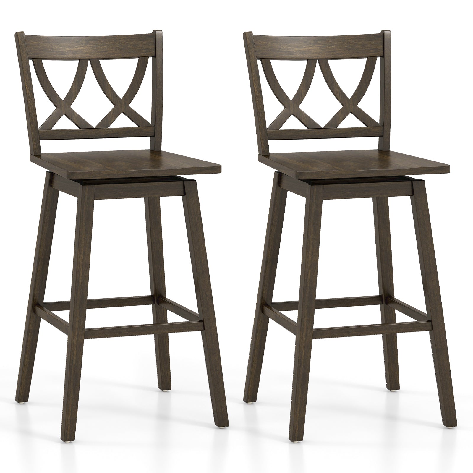 24/29 Inch Bar Stool Set of 2 Wooden Bar Chairs with Rubber Wood Frame-24 inches - 29 Inches