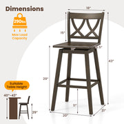 24/29 Inch Bar Stool Set of 2 Wooden Bar Chairs with Rubber Wood Frame-29 inches
