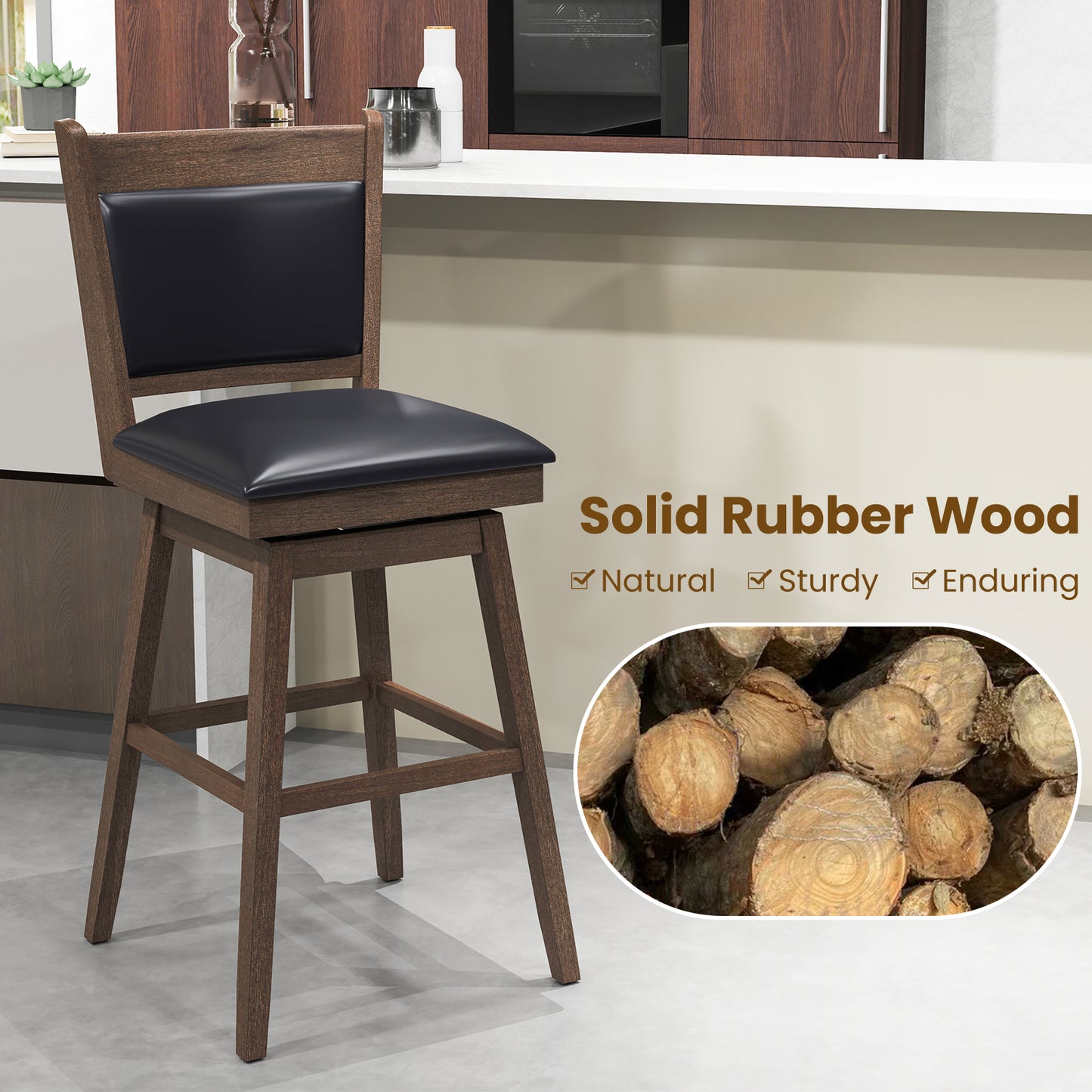 25/29 Inch Padded Bar Stools Set of 2 with Swivel Seat and Footrest-29 inches