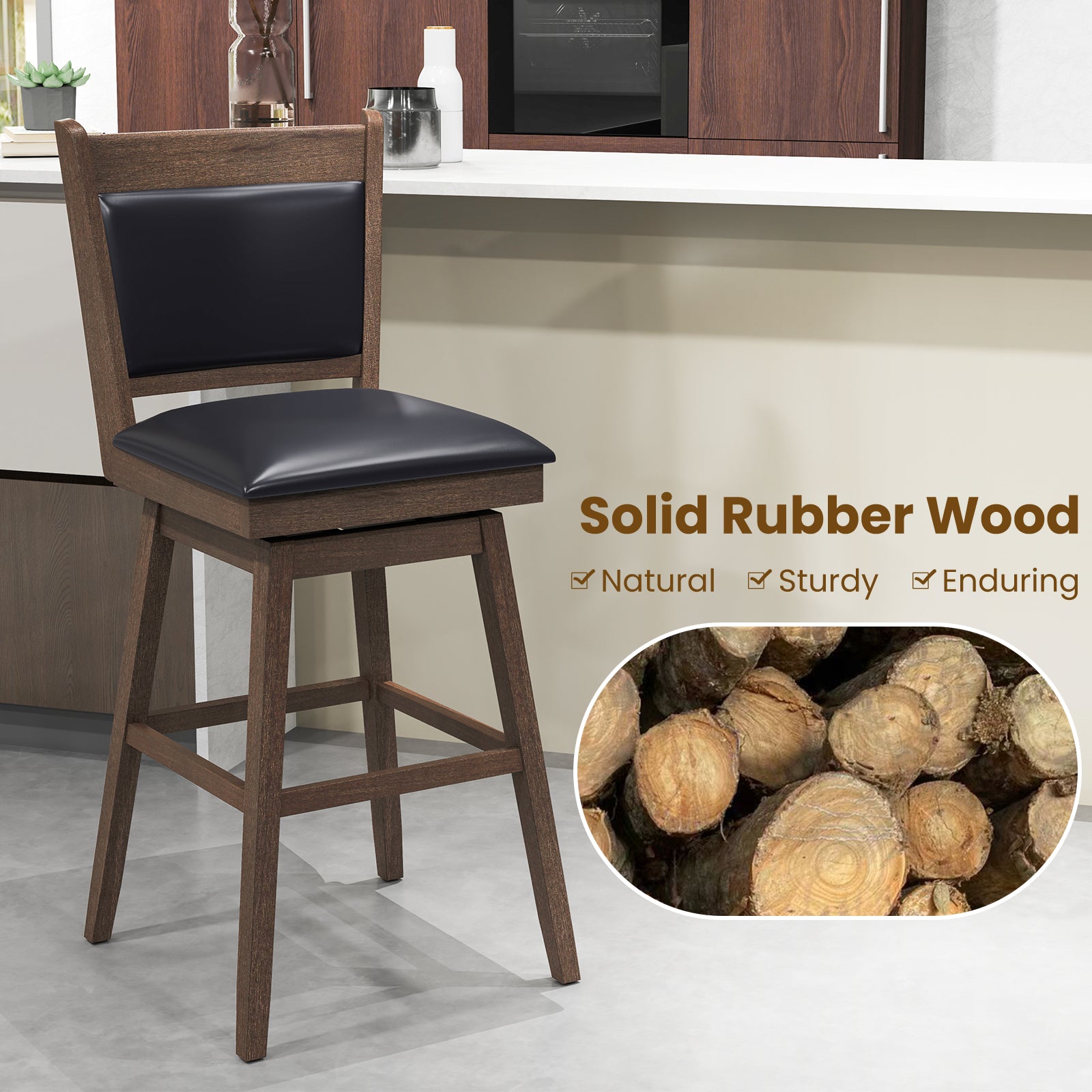 25/29 Inch Padded Bar Stools Set of 2 with Swivel Seat and Footrest-29 inches