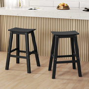 29 Inch HDPE Patio Bar Stool Set of 2 Armless Saddle Stools-Black
