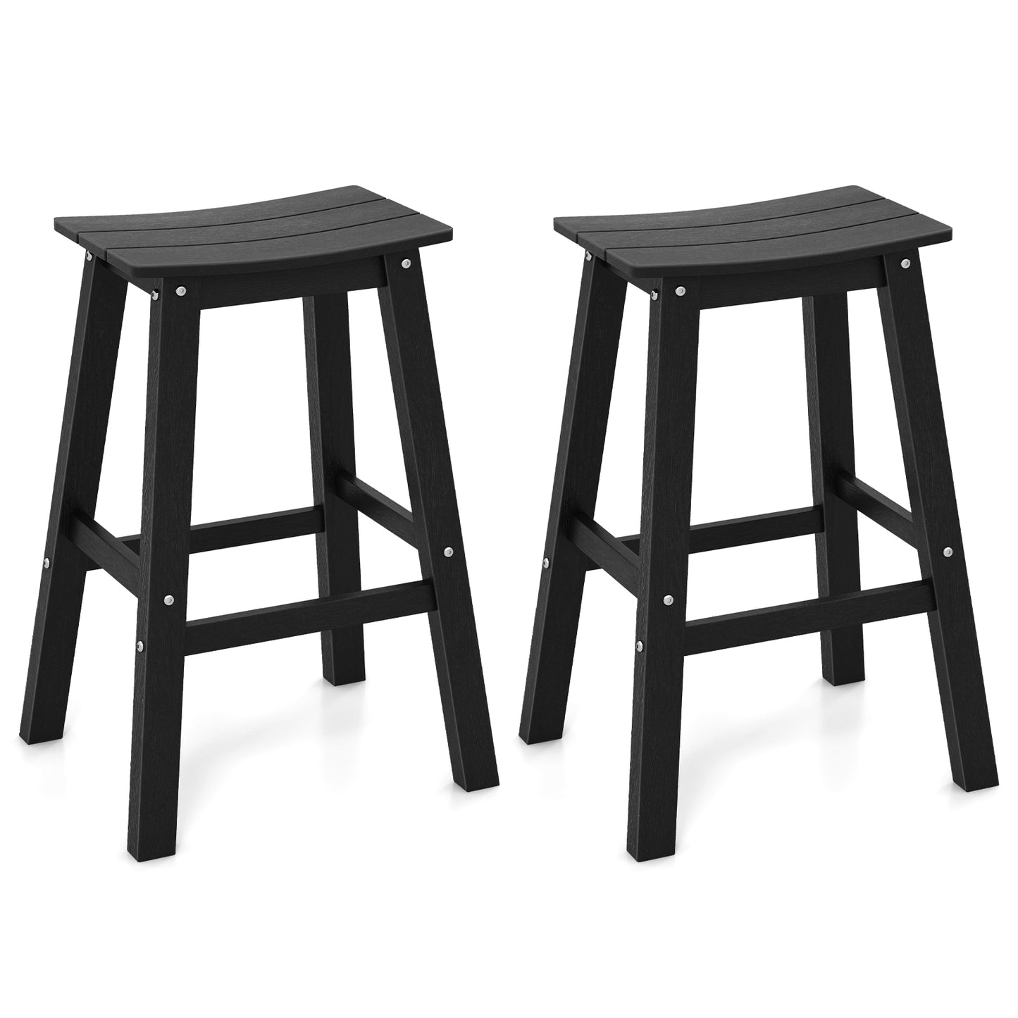 29 Inch HDPE Patio Bar Stool Set of 2 Armless Saddle Stools-Gray - Black