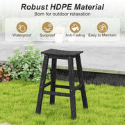 29 Inch HDPE Patio Bar Stool Set of 2 Armless Saddle Stools-Black