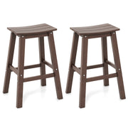 29 Inch HDPE Patio Bar Stool Set of 2 Armless Saddle Stools-Brown