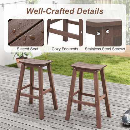 29 Inch HDPE Patio Bar Stool Set of 2 Armless Saddle Stools