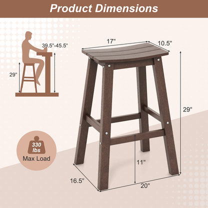 29 Inch HDPE Patio Bar Stool Set of 2 Armless Saddle Stools