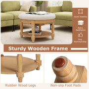 29 Inch Large Round Ottoman Coffee Table 2-Tier Upholstered Tufted Footrest Ottoman with Flip-up Top-Beige