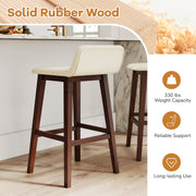 29 Inch Low-Back High-Top Chairs with Padded Seat and Rubber Wood Legs-Brown