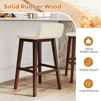 29 Inch Low-Back High-Top Chairs with Padded Seat and Rubber Wood Legs-Brown