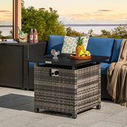 29 Inch Propane Rattan Firepit Table with Lava Rocks and Protective Cover-Gray