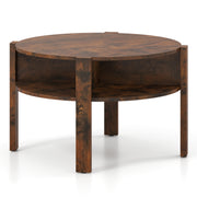 29.5 Inch Round Coffee Table with Storage Shelves for Small Space-Rustic Brown