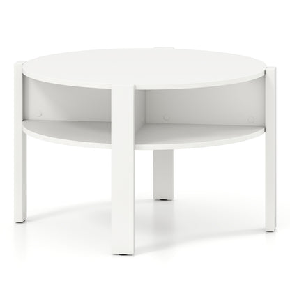 29.5 Inch Round Coffee Table with Storage Shelves for Small Space