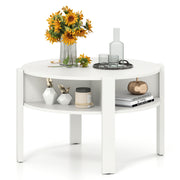 29.5 Inch Round Coffee Table with Storage Shelves for Small Space-White
