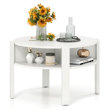 29.5 Inch Round Coffee Table with Storage Shelves for Small Space