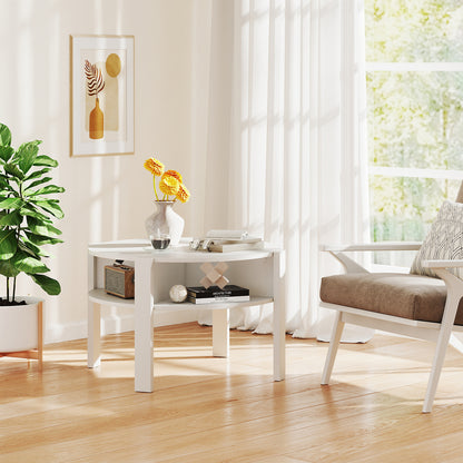29.5 Inch Round Coffee Table with Storage Shelves for Small Space