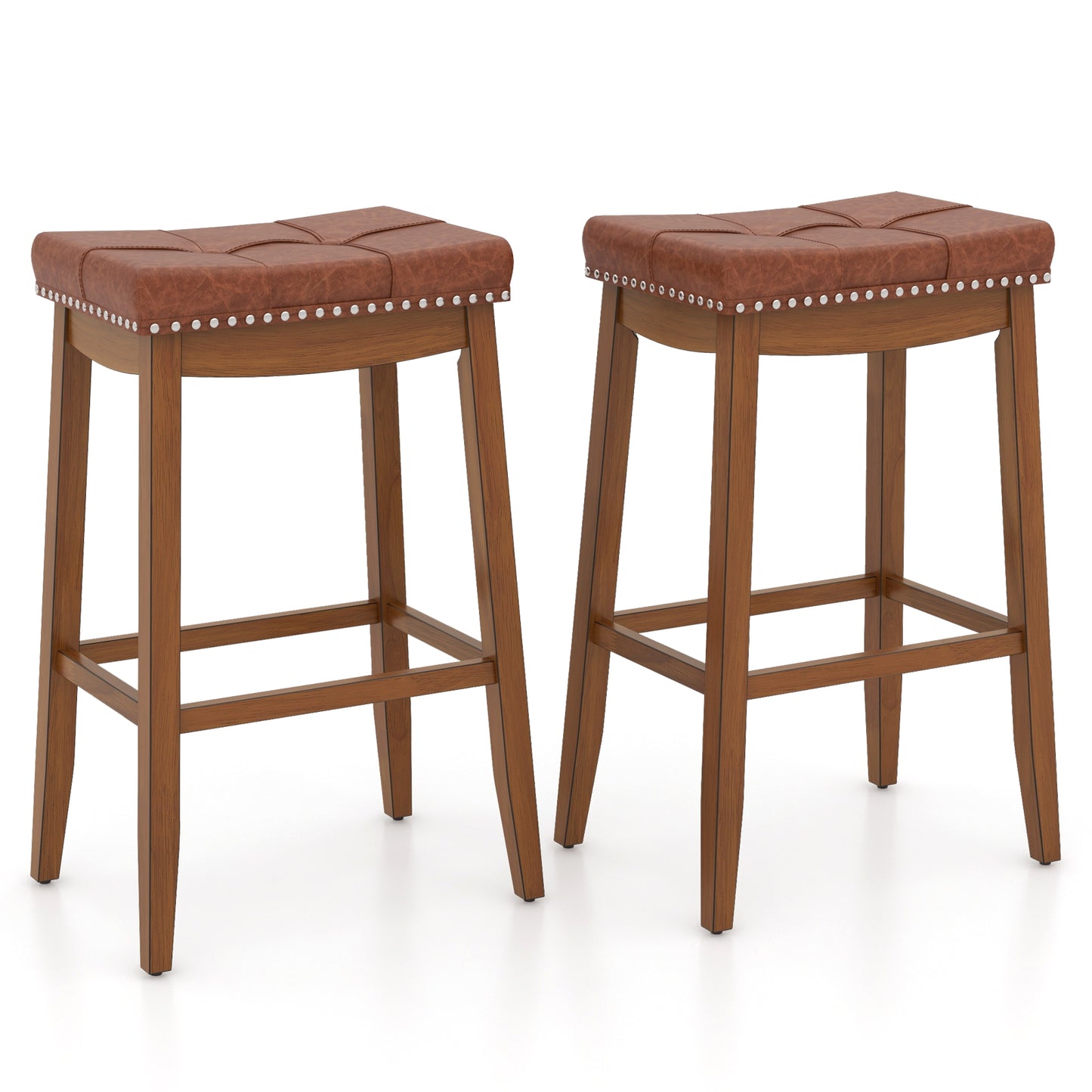 25/29 Inch Set of 2 Upholstered PU Leather Bar Stools with Saddle Seat-25 inches - 29 Inches