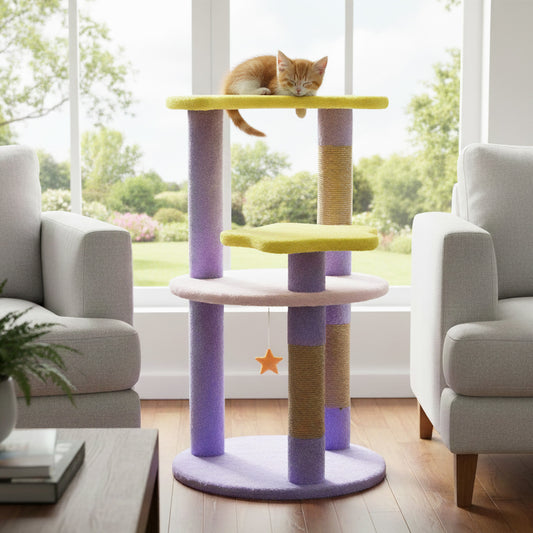 29 Inches Cute Modern Cat Tree with Star and Moon Shaped Platforms-Purple