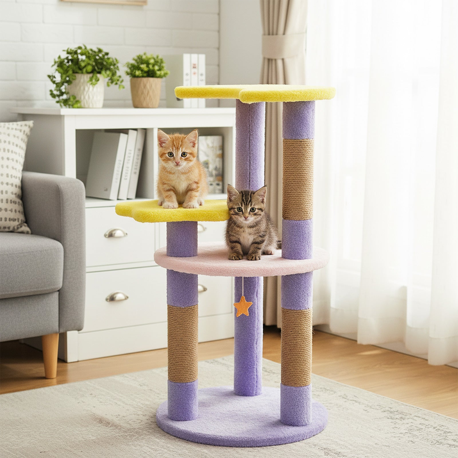 29 Inches Cute Modern Cat Tree with Star and Moon Shaped Platforms-Purple
