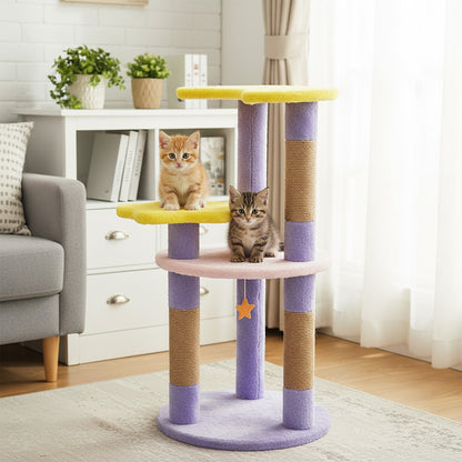 29 Inches Cute Modern Cat Tree with Star and Moon Shaped Platforms-Purple