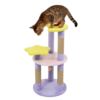 29 Inches Cute Modern Cat Tree with Star and Moon Shaped Platforms-Purple
