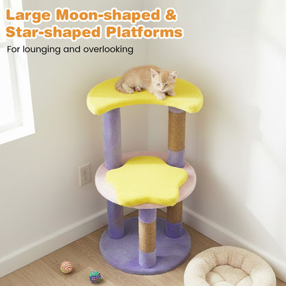 29 Inches Cute Modern Cat Tree with Star and Moon Shaped Platforms-Purple