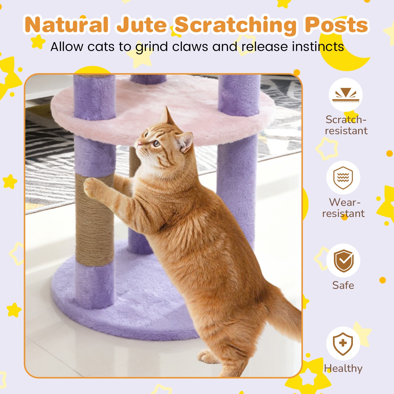 29 Inches Cute Modern Cat Tree with Star and Moon Shaped Platforms-Purple