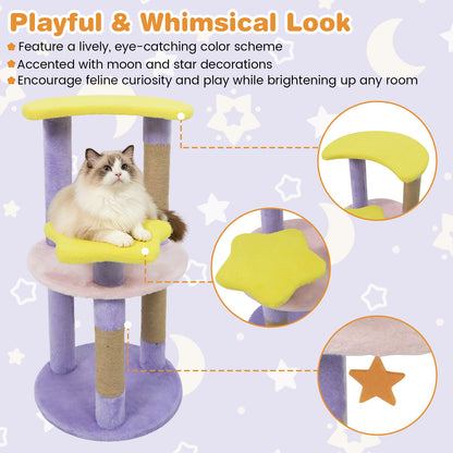 29 Inches Cute Modern Cat Tree with Star and Moon Shaped Platforms-Purple