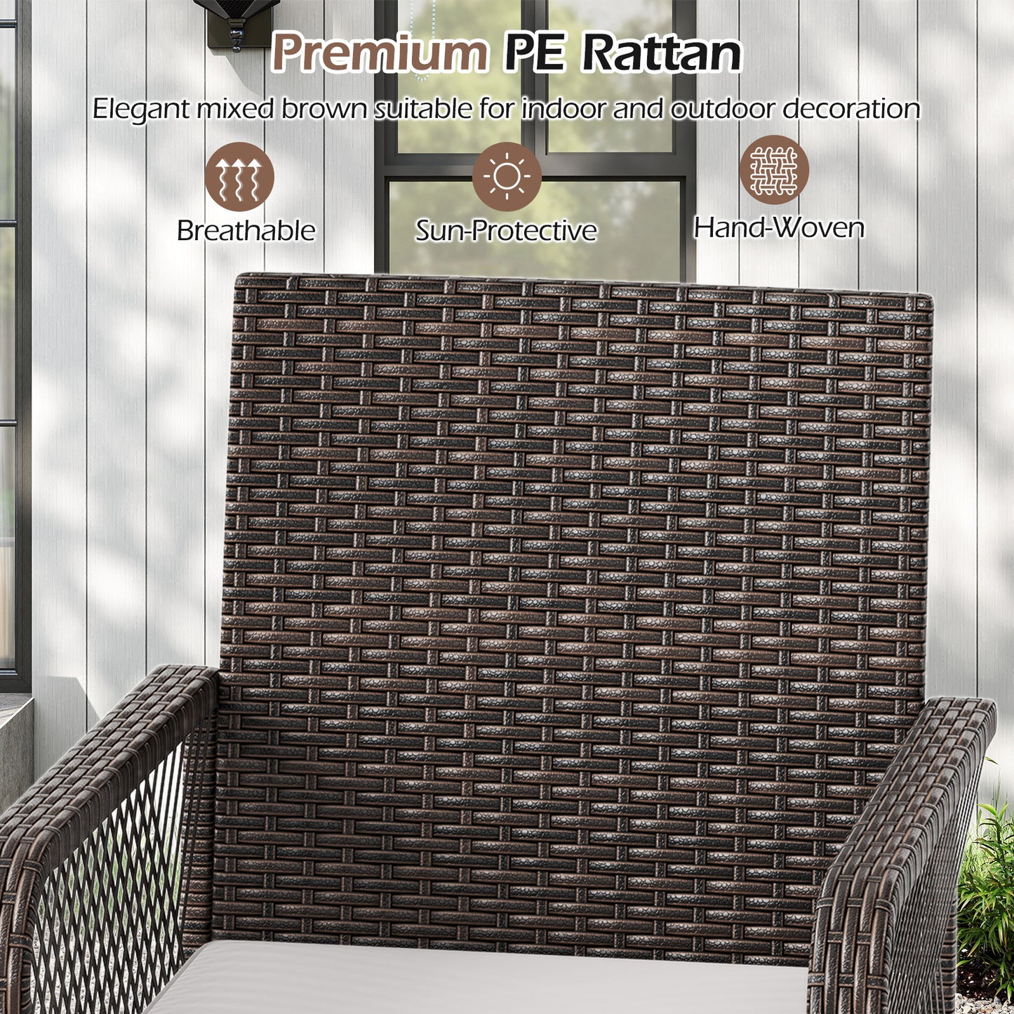 29 Inches Patio 360¬∞ Swivel Bar Stool with Cross-Woven Armrests and Seat Cushion-White