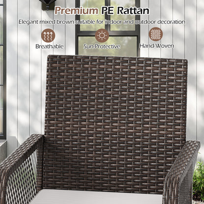 29 Inches Patio 360¬∞ Swivel Bar Stool with Cross-Woven Armrests and Seat Cushion-White
