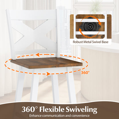 29" Rubberwood Swivel Barstools Set of 2 with Backrest and Large Seat-White