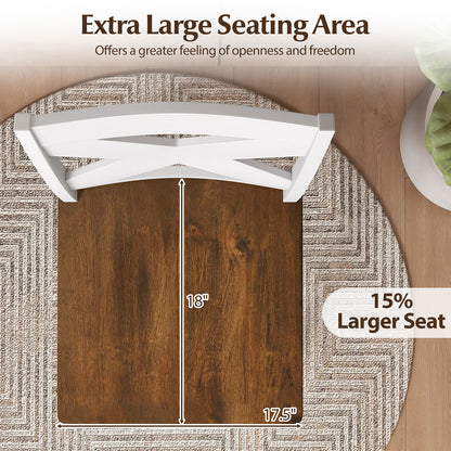 29" Rubberwood Swivel Barstools Set of 2 with Backrest and Large Seat-White