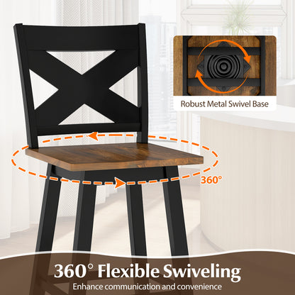 29" Rubberwood Swivel Barstools Set of 4 with Backrest and Large Seat-Black