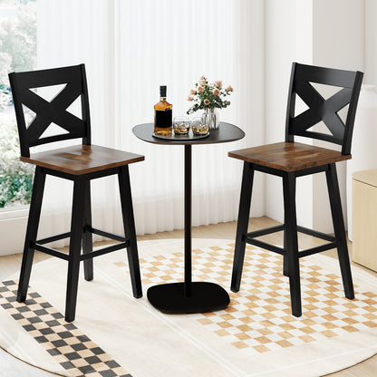 29" Rubberwood Swivel Barstools Set of 2 with Backrest and Large Seat-Black