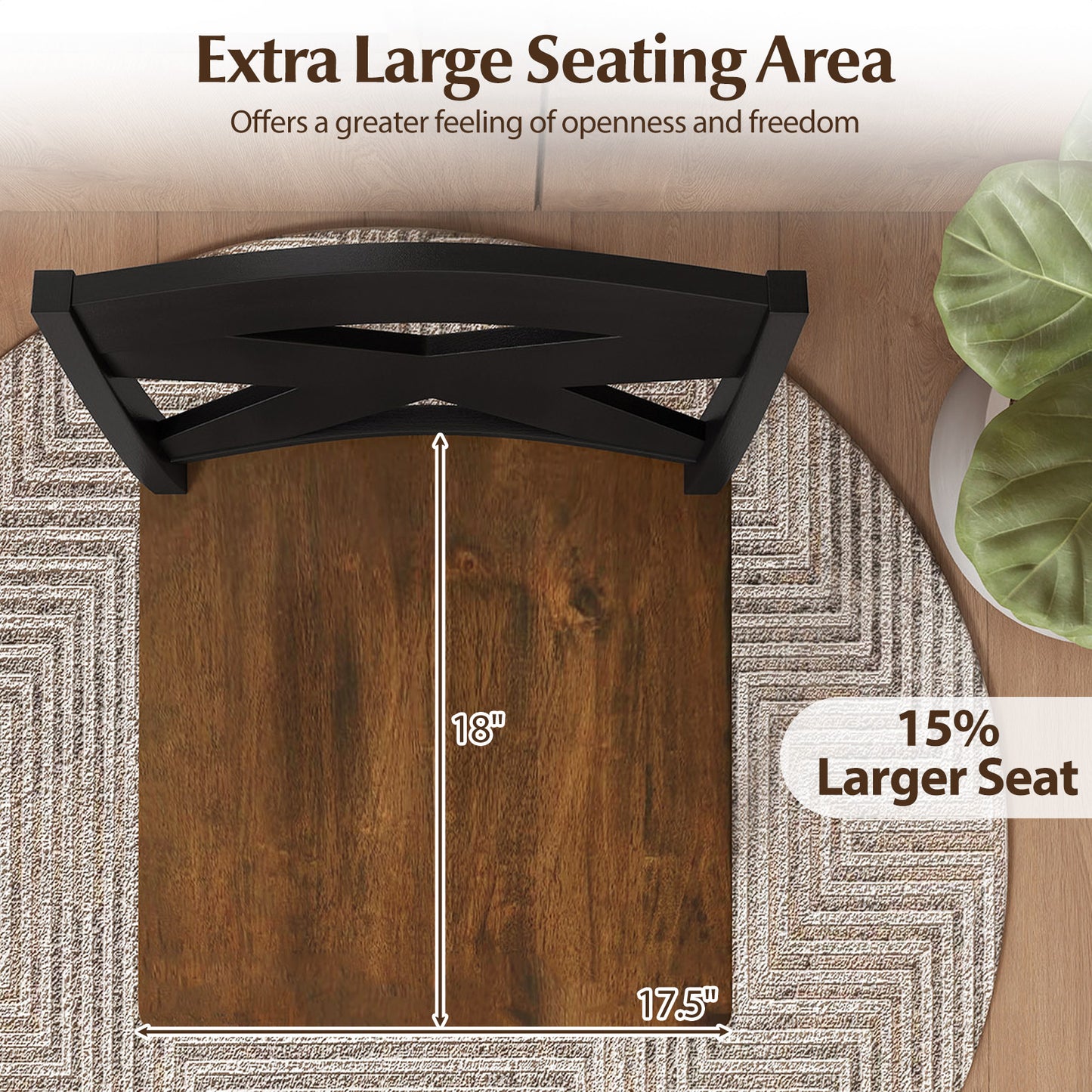 29" Rubberwood Swivel Barstools Set of 2 with Backrest and Large Seat-Black