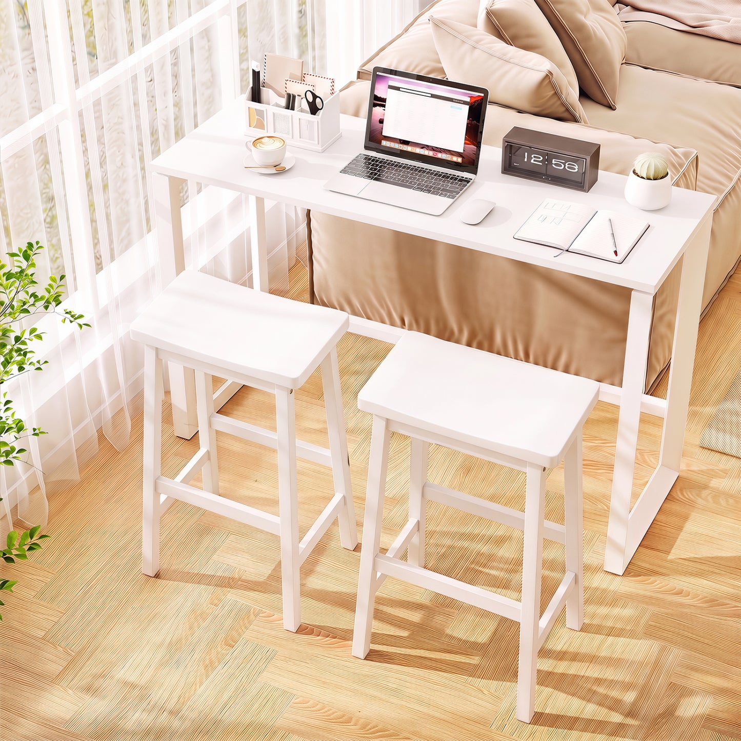 29" Saddle Seat Counter Height Stool Set of 2 with Footrests