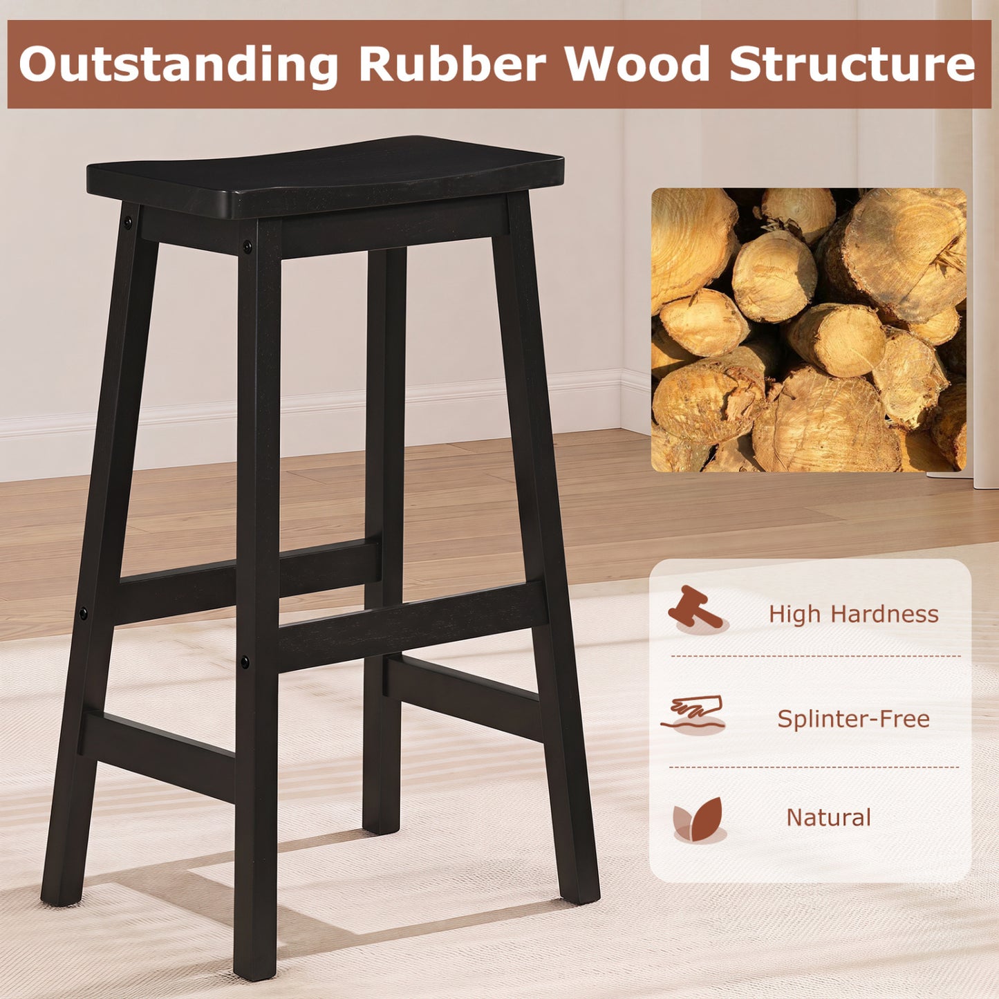 29" Saddle Seat Counter Height Stool Set of 2 with Footrests