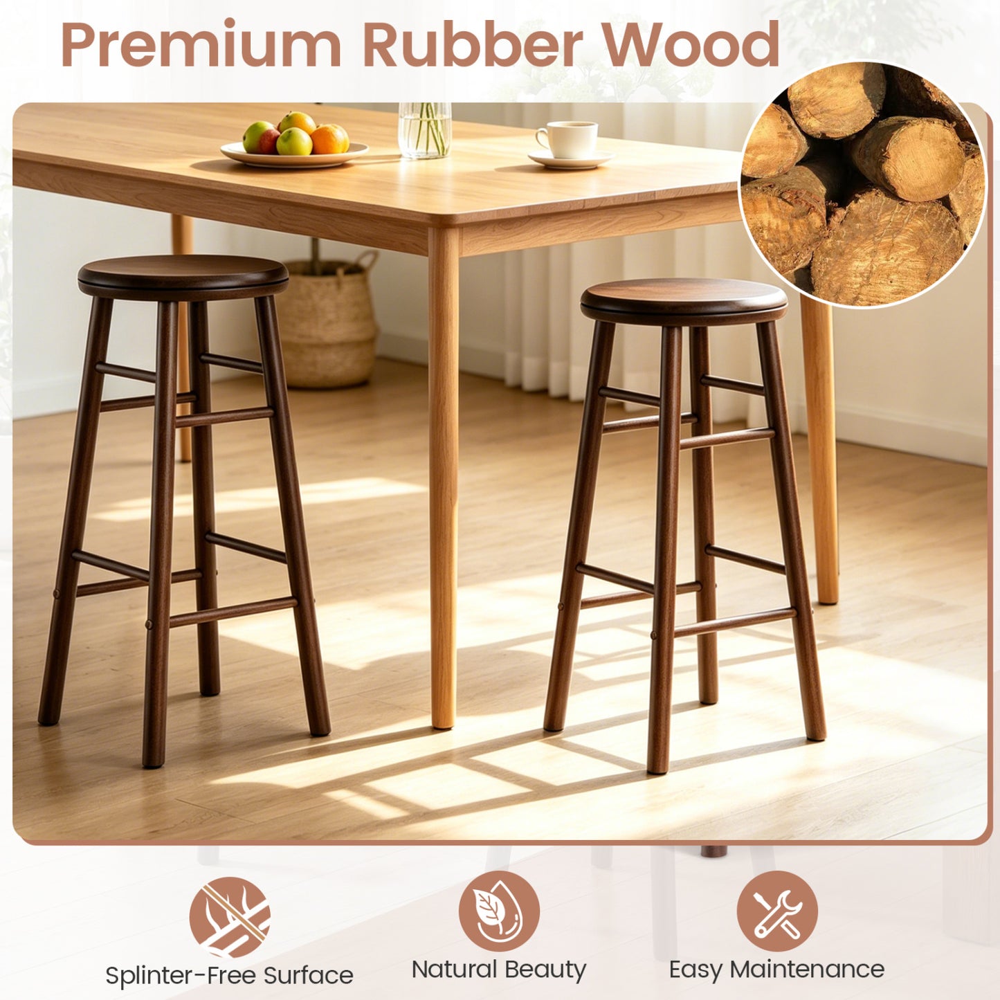29" Swivel Bar Stools Set of 2 with Footrests