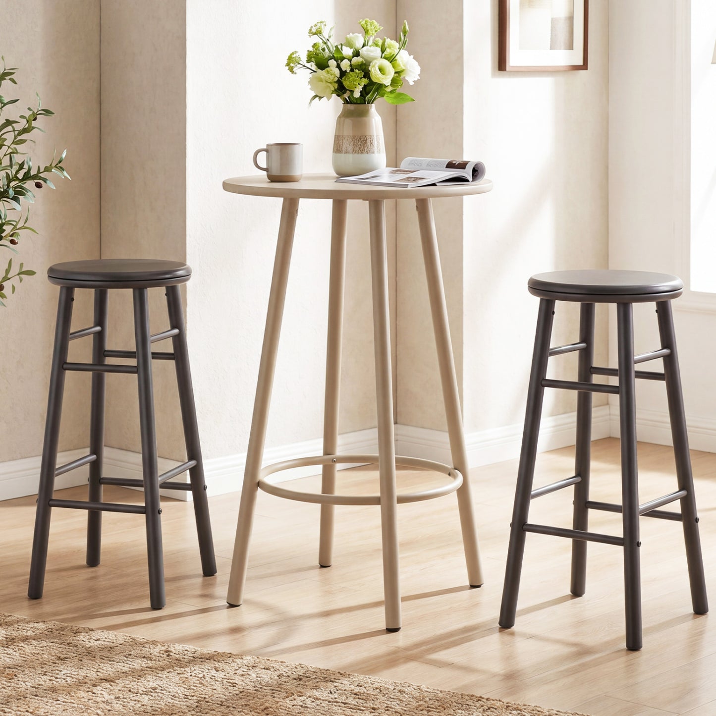 29" Swivel Bar Stools Set of 2 with Footrests