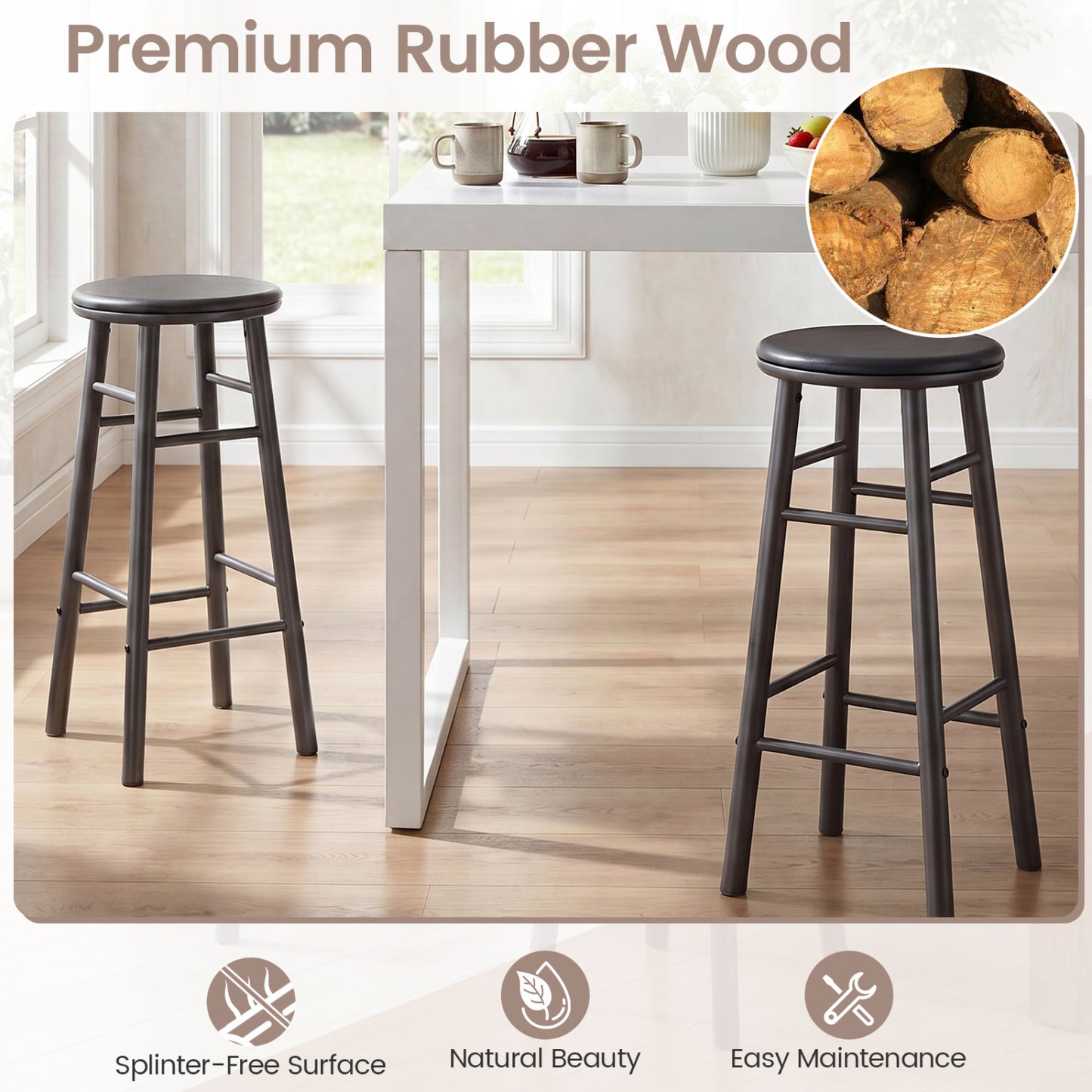 29" Swivel Bar Stools Set of 2 with Footrests