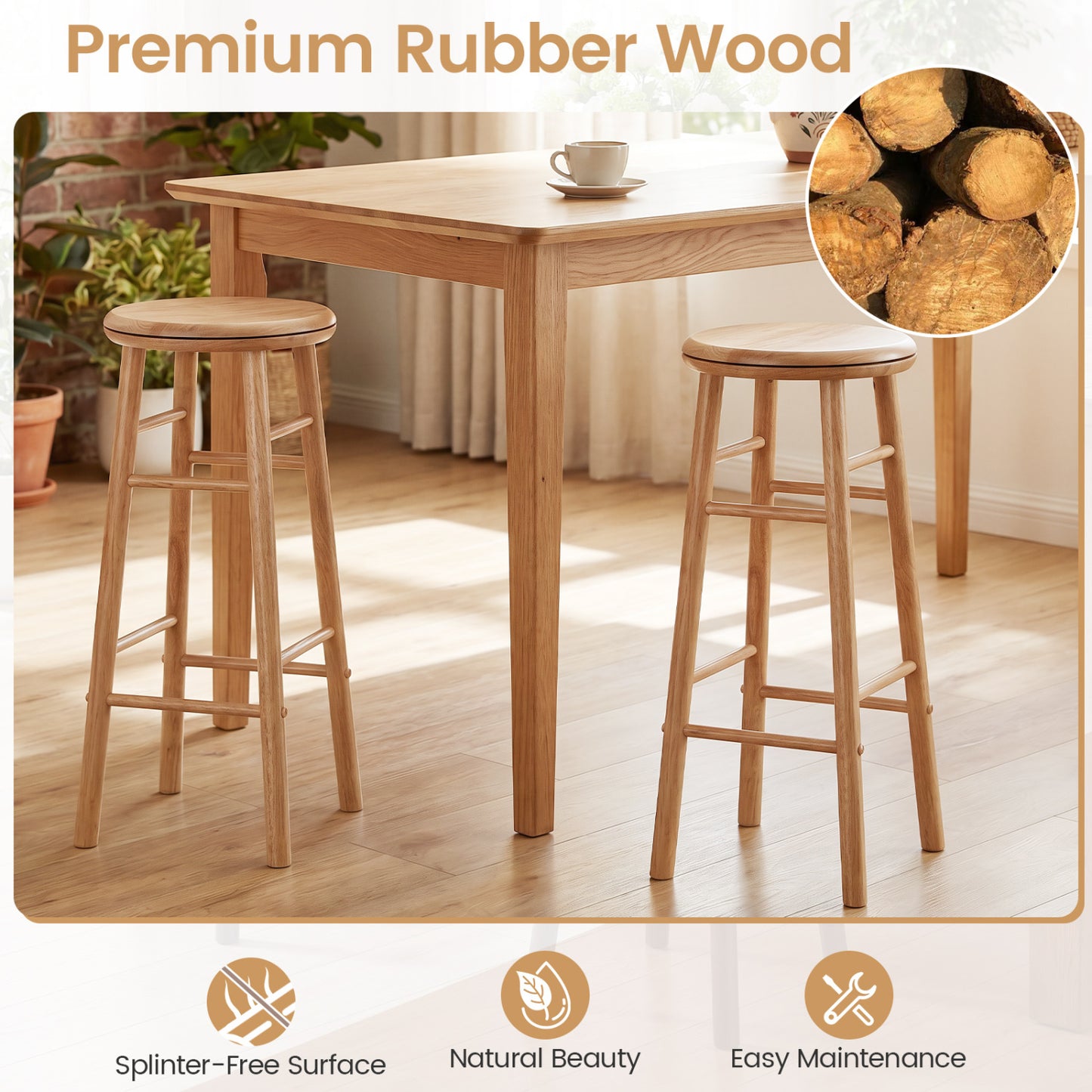 29" Swivel Bar Stools Set of 2 with Footrests