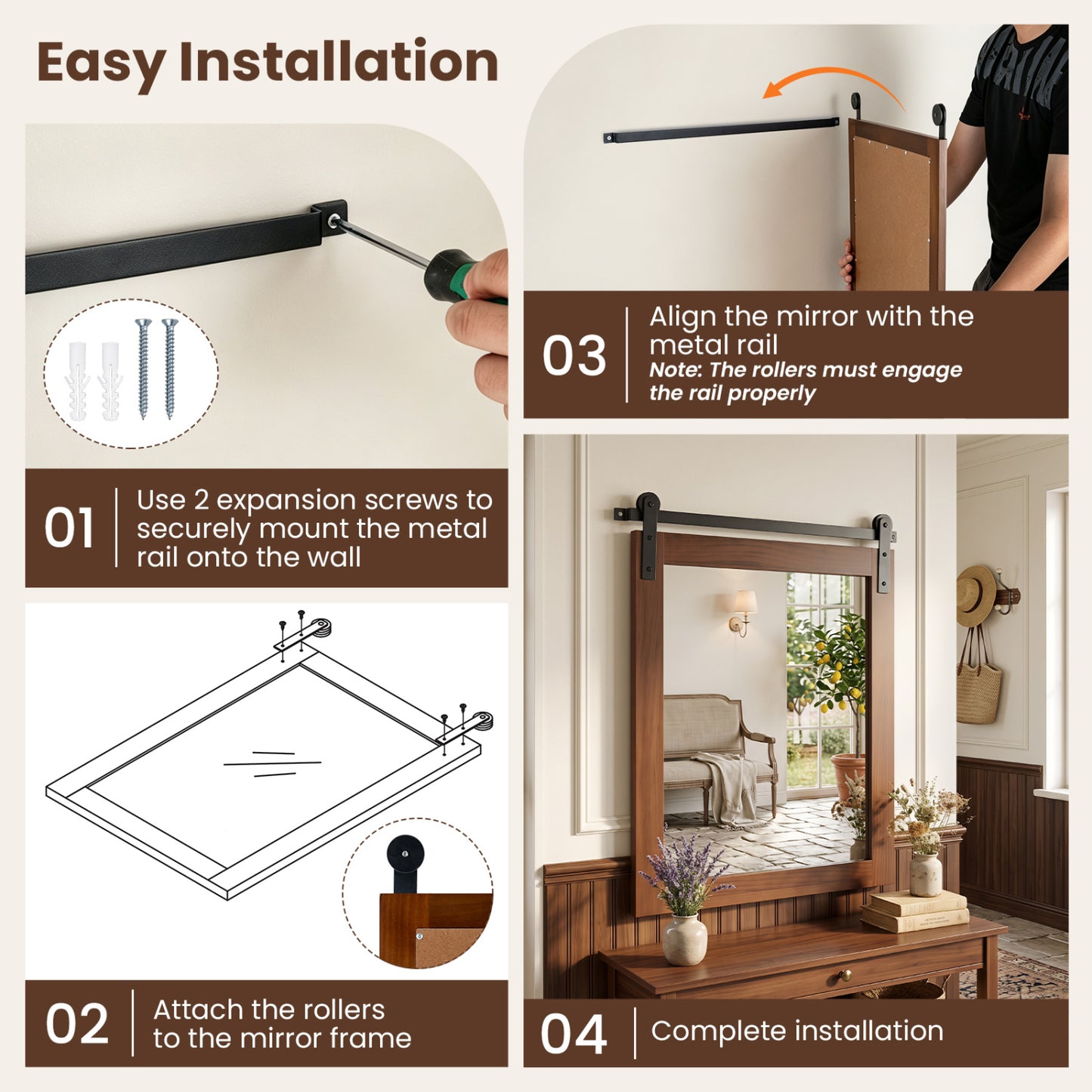 Rectangle Farmhouse Wall Mirror with Metal Bracket 29" x 23"