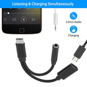 USB Type C to 3.5mm Aux Audio Charging Adapter Braided TPE Metal Shell Headphone Jack Splitter Cable Wire Charger