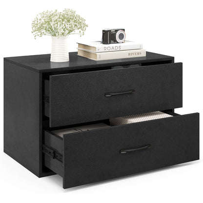 2-Drawer Stackable Horizontal Storage Cabinet Dresser Chest with Handles-Espresso - Black