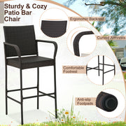 2/4 Pieces Outdoor PE Rattan Cushioned Barstool Set with Armrests-Set of 2