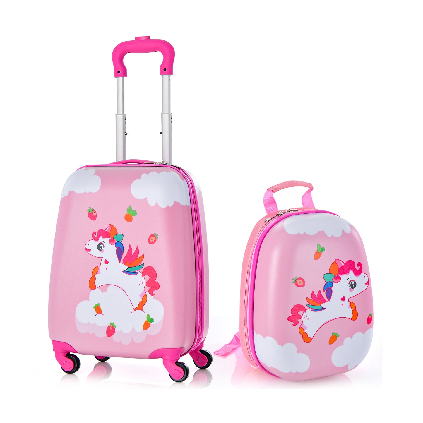 2 Pieces Kids Carry-on Luggage Set with 12 Inch Backpack-White - Multicolor