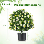 2 Pack Artificial Boxwood Topiary Ball Tree Faux Shrub Bushes with Flowers-White