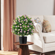 2 Pack Artificial Boxwood Topiary Ball Tree Faux Shrub Bushes with Flowers-Purple